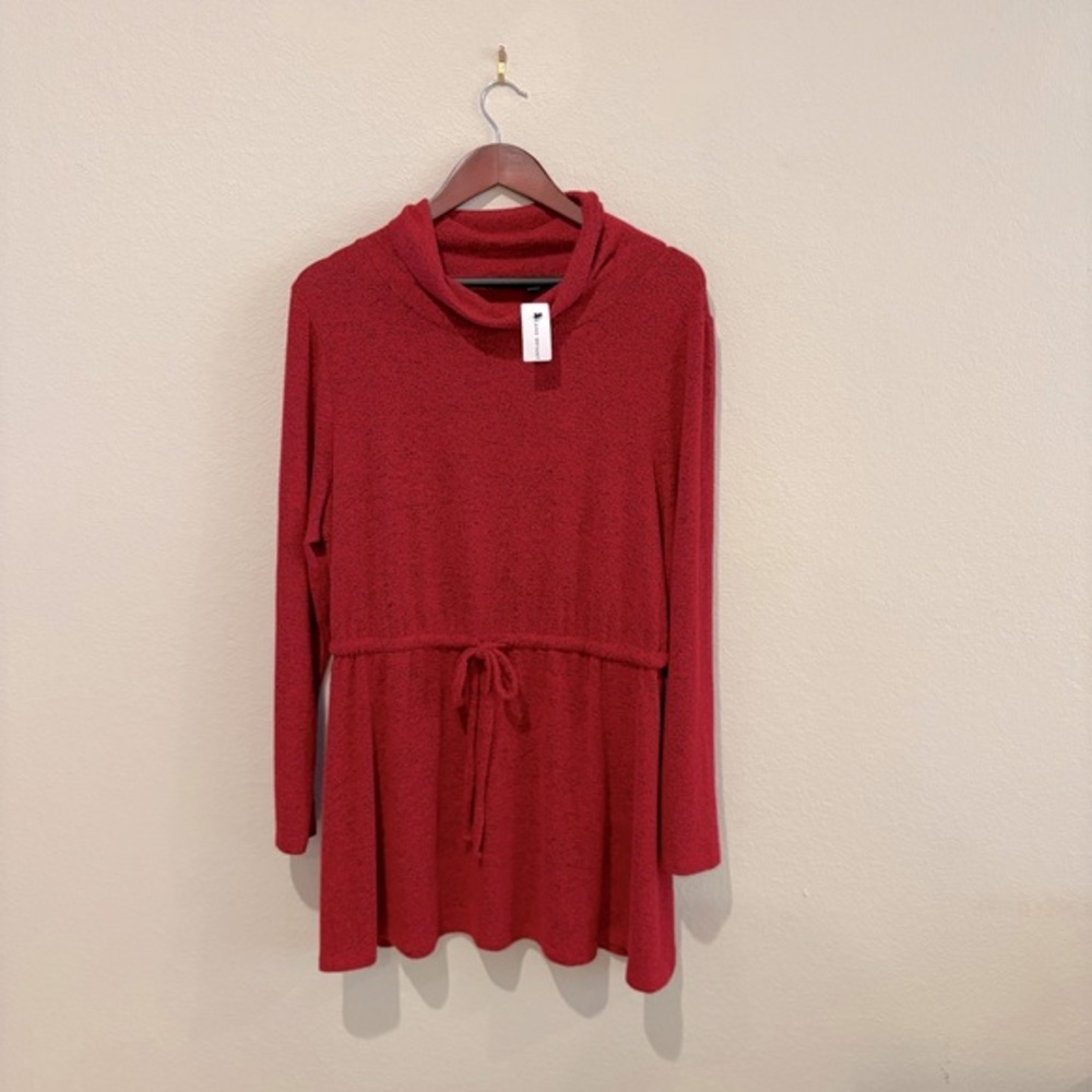 Lane Bryant Red Marled Cowl Neck Tunic Sweater Drawstring‎ Waist Size 14/16